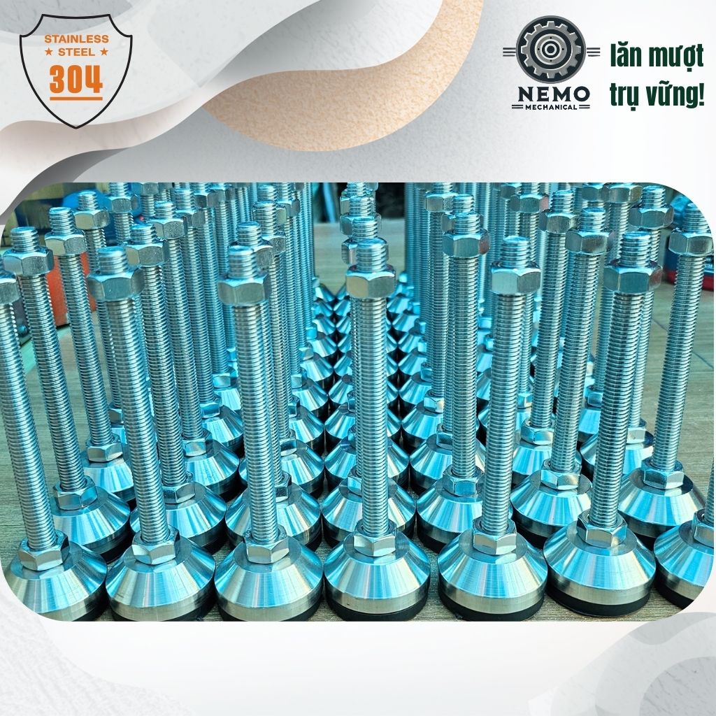 Chân Tăng Chỉnh Inox 304 Ren M14 – Đế Bát Dày Chịu Tải Siêu Nặng 600kg, Chống Ăn Mòn Tuyệt Đối